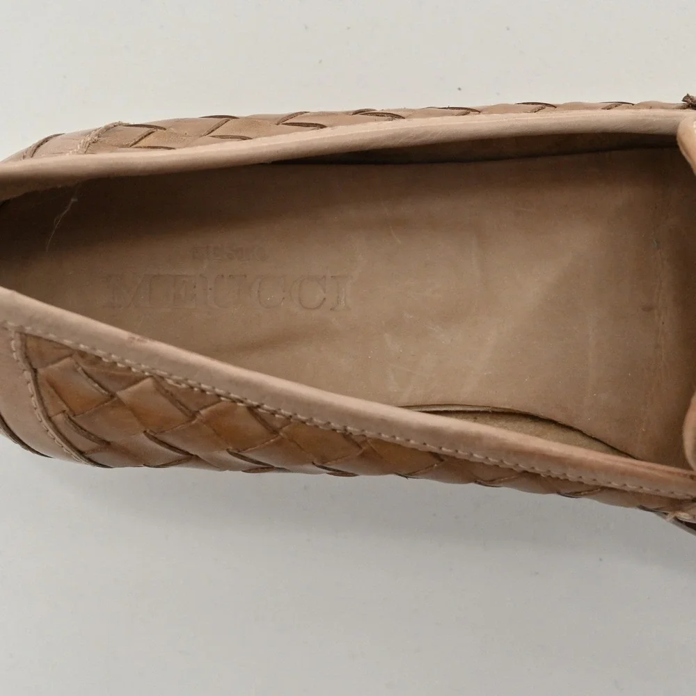 Sesto Meucci Woven Leather Penny Loafers in Tan